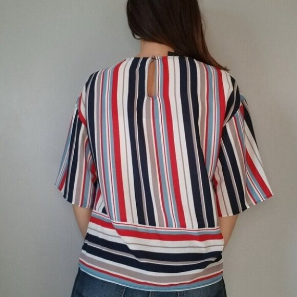 W5 Anthropologie Red White Blue Tan Striped Blouse Women's Size Small - Picture 7 of 12